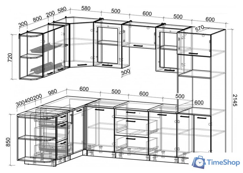 Готовая кухня Интерлиния Мила Gloss 1.88x2.8 левая (белый софт/белый софт/травертин серый) - Изображение №6 — Интернет-магазин Time-Shop