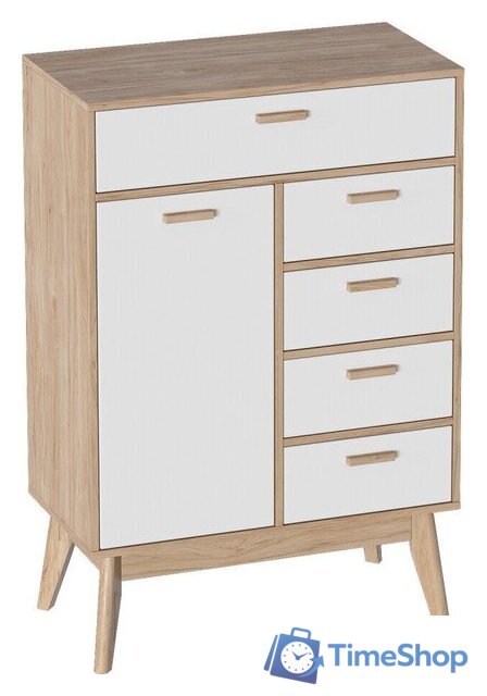 Комод Мебельград Калгари высокий (дуб натуральный светлый/белый матовый) - Изображение №1 — Интернет-магазин Time-Shop