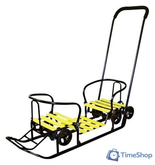 Санки-коляска Galaxy Погодки универсал 1 (черный/лимон) - Изображение №1 — Интернет-магазин Time-Shop