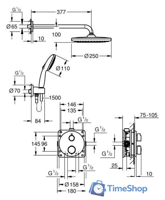 Душевая система  Grohe Vitalio Start 250 348832430 - Изображение №4 — Интернет-магазин Time-Shop