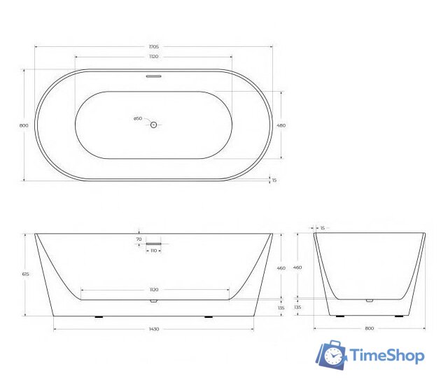 Ванна BelBagno BB416-1700-800 - Изображение №3 — Интернет-магазин Time-Shop