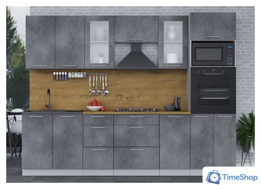 Готовая кухня Интерлиния Мила 2.8 ВТ (бетон портленд/бетон портленд/дуб бунратти) - Изображение №2 — Интернет-магазин Time-Shop