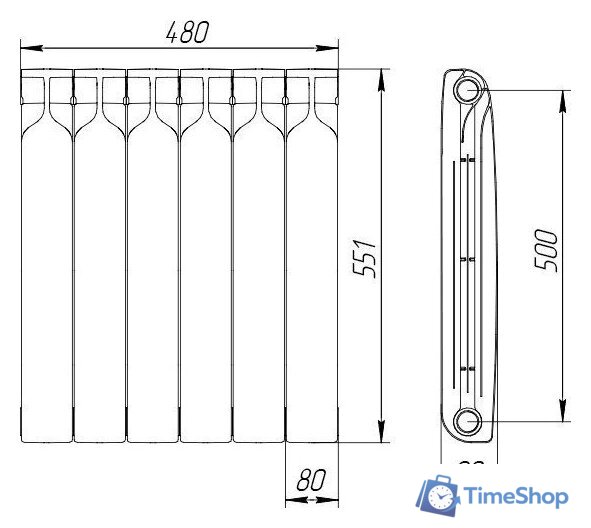 Биметаллический радиатор Теплоприбор БР1 500/90 (6 секций) - Изображение №4 — Интернет-магазин Time-Shop