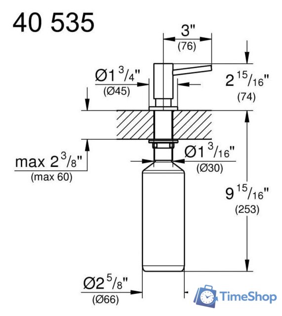 Дозатор для моющего средства Grohe Cosmopolitan 40535DL0 (теплый закат матовый) - Изображение №3 — Интернет-магазин Time-Shop