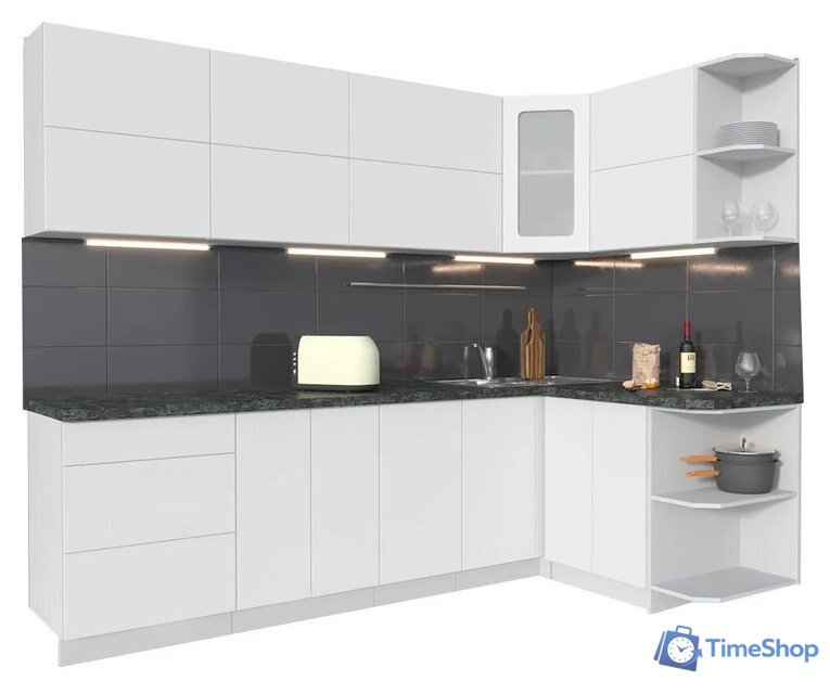 Готовая кухня Интерлиния Мила Матте 1.5x2.6 А правая (белый/белый/кастилло темный) - Изображение №1 — Интернет-магазин Time-Shop