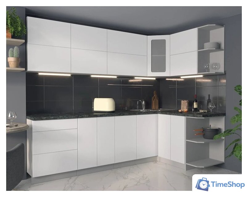 Готовая кухня Интерлиния Мила Матте 1.5x2.6 А правая (белый/белый/кастилло темный) - Изображение №2 — Интернет-магазин Time-Shop