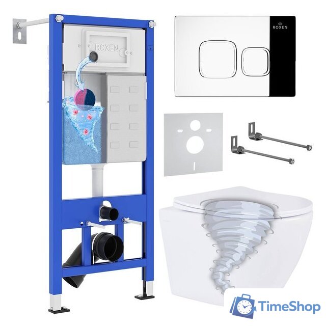 Унитаз подвесной Roxen Antares Tornado в комплекте с инсталляцией StounFix Dual Fresh 6 в 1 968385 (кнопка: хром глянцевый) - Изображение №1 — Интернет-магазин Time-Shop