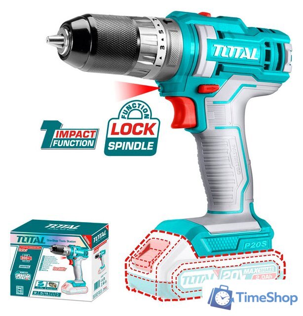 Ударная дрель-шуруповерт Total TIDLI201455 (без АКБ, набор оснастки) - Изображение №1 — Интернет-магазин Time-Shop