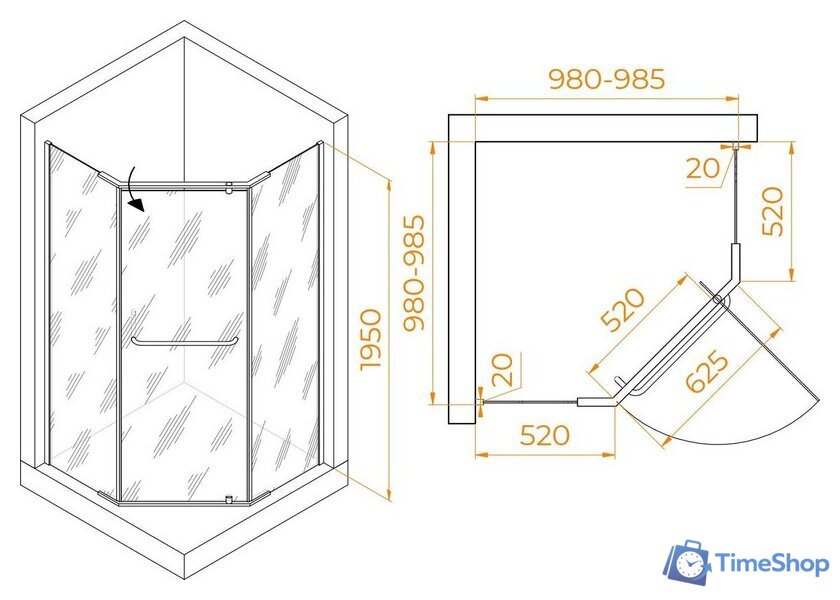 Душевой уголок RGW PA-081B 35088100-14 100x100 (черный/прозрачное стекло) - Изображение №2 — Интернет-магазин Time-Shop