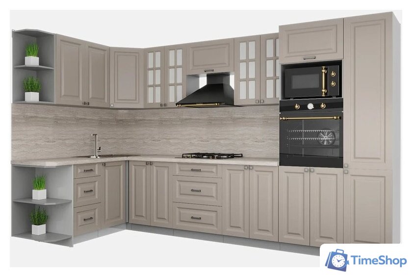 Готовая кухня Интерлиния Мила Деко 1.68x3.4 левая (луна-луна-травертин серый) - Изображение №1 — Интернет-магазин Time-Shop