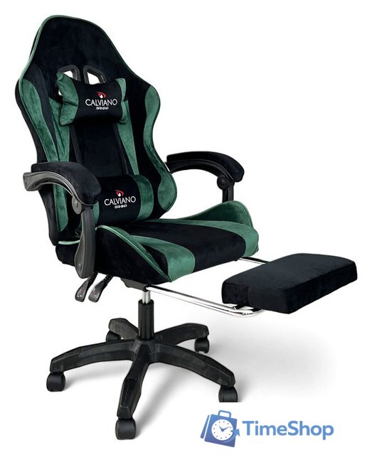 Игровое (геймерское) кресло Calviano 1583 (черно-зеленый велюр) - Изображение №1 — Интернет-магазин Time-Shop
