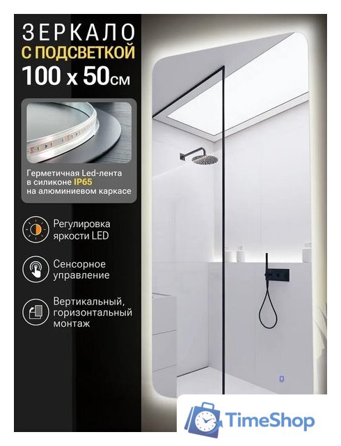 Зеркало с подсветкой  EMZE Smartphone 50x100 LED.SMART.50.100.4K (с подсветкой) - Изображение №2 — Интернет-магазин Time-Shop