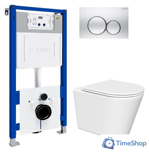 Унитаз подвесной Lauter Longer 2110822 с кнопкой 219703E (круглая, сатин) - Изображение №2 — Интернет-магазин Time-Shop