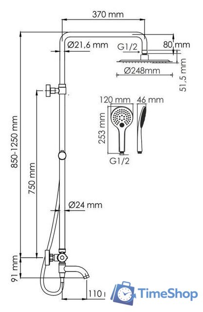Душевая система  Wasserkraft A188.257.155.WM Thermo - Изображение №3 — Интернет-магазин Time-Shop