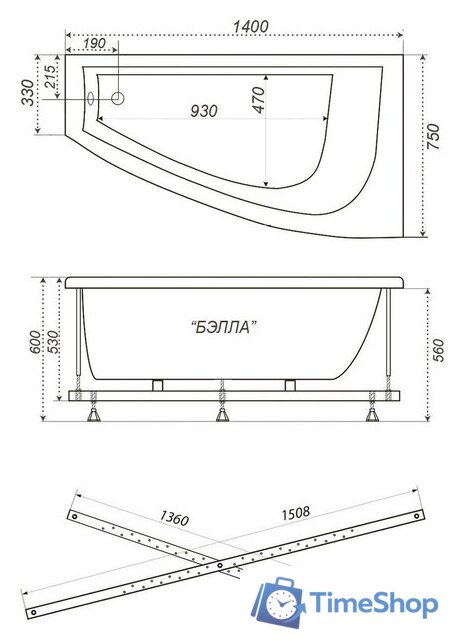 Ванна Triton Бэлла 140x76L (с каркасом) - Изображение №7 — Интернет-магазин Time-Shop