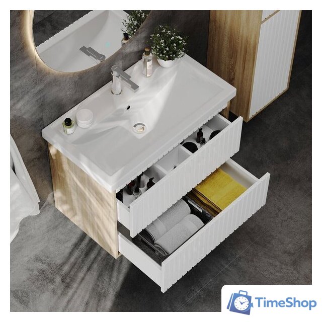  Onika Тумба под умывальник Дайлер 80 108061 (белый/дуб сонома) - Изображение №5 — Интернет-магазин Time-Shop