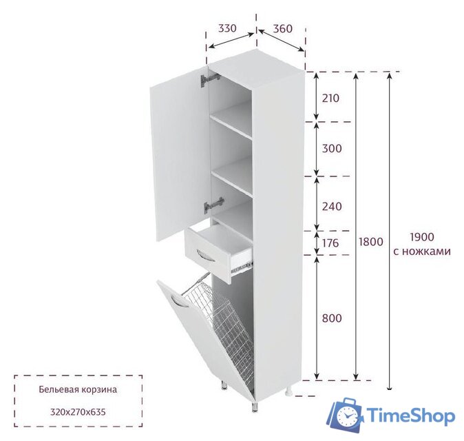  Onika Шкаф-пенал для ванной Модерн 36.17 L с корзиной 403602 - Изображение №10 — Интернет-магазин Time-Shop