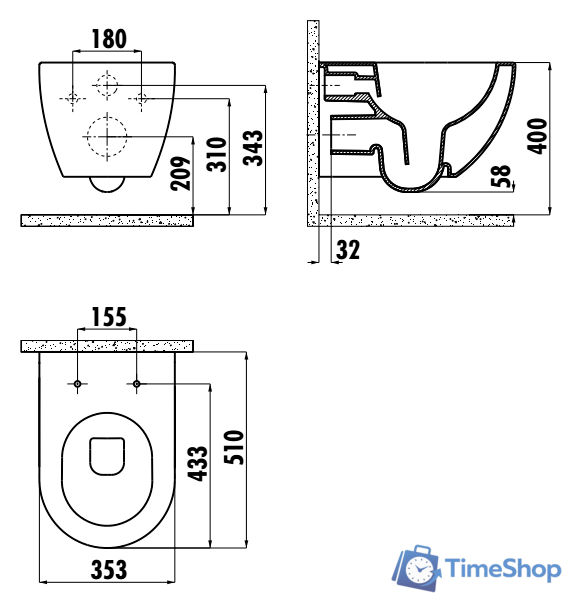 Унитаз подвесной Creavit Free FE322-11CB00E-0000 (без сиденья) - Изображение №2 — Интернет-магазин Time-Shop