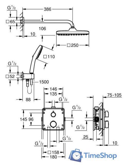Душевая система  Grohe Vitalio Comfort 250 348822430 - Изображение №4 — Интернет-магазин Time-Shop