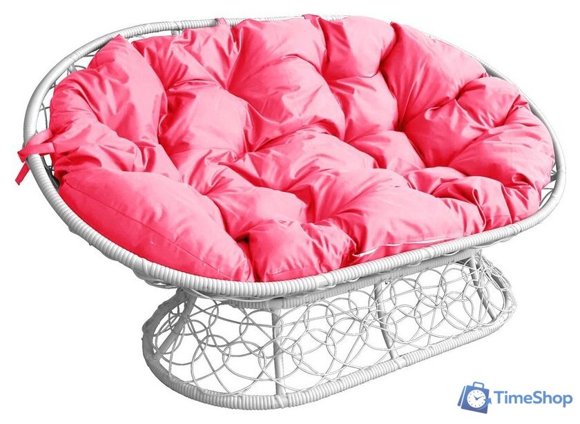 Садовый диван M-Group Мамасан 12110108 (белый ротанг/розовая подушка) - Изображение №1 — Интернет-магазин Time-Shop