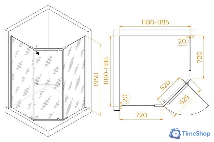 Душевой уголок RGW PA-081 35088122-11 120x120 (хром/прозрачное стекло) - Изображение №2 — Интернет-магазин Time-Shop