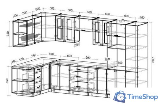 Готовая кухня Интерлиния Мила Деко 1.68x3.4 левая (белый-мята-опал светлый) - Изображение №3 — Интернет-магазин Time-Shop