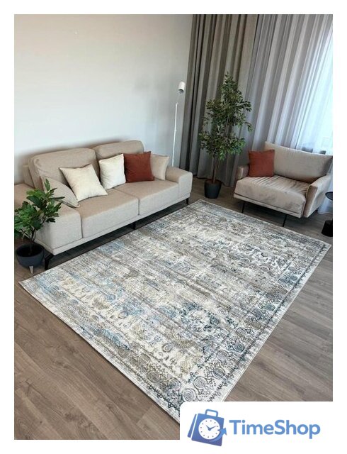 Ковер для жилой комнаты Radjab Carpet Бьянка Прямоугольник D008A 7532RK-B (3x4, Cream Shirink/Blue Fdy) - Изображение №3 — Интернет-магазин Time-Shop