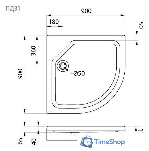 Душевой поддон Triton ПД31 ДК 1/4 низкий 90х90 - Изображение №6 — Интернет-магазин Time-Shop