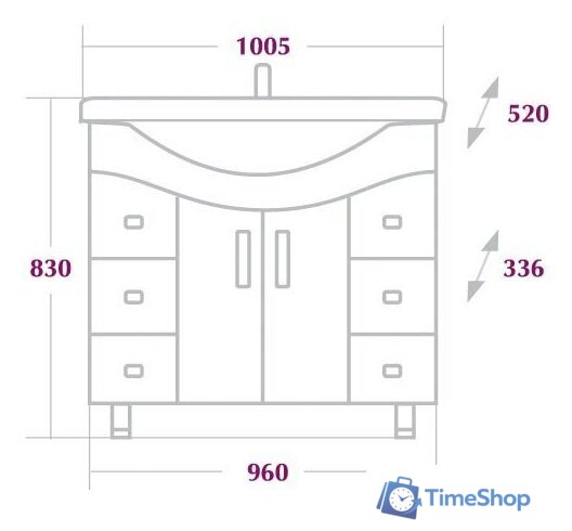  Onika Тумба с умывальником Эльбрус 100.13 110008 + 1WH110255 - Изображение №3 — Интернет-магазин Time-Shop