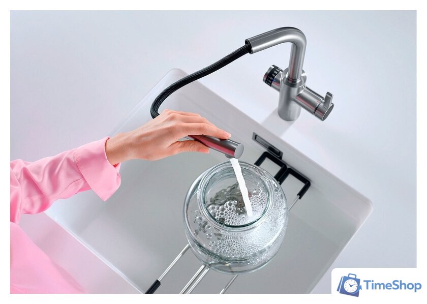 Смеситель Blanco Evol-S Volume с дозатором воды (рычаг справа, нержавеющая сталь) - Изображение №4 — Интернет-магазин Time-Shop