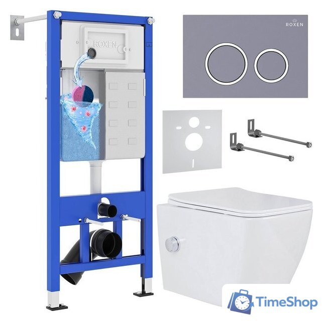 Унитаз подвесной Roxen Cube bidet в комплекте с инсталляцией StounFix Dual Fresh 6 в 1 966127 (кнопка: серый бетон) - Изображение №1 — Интернет-магазин Time-Shop