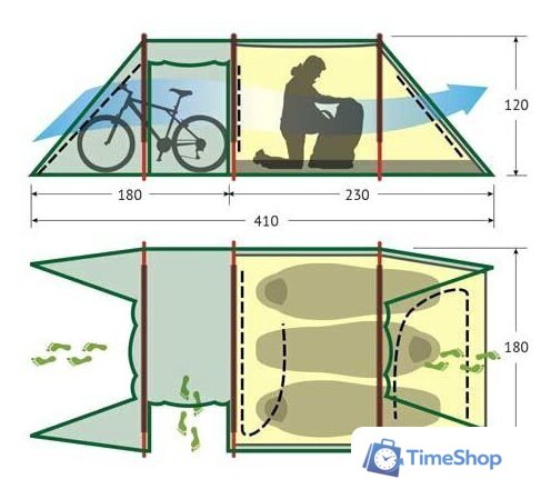 Треккинговая палатка AlexikA Tunnel 3 (зеленый) - Изображение №12 — Интернет-магазин Time-Shop