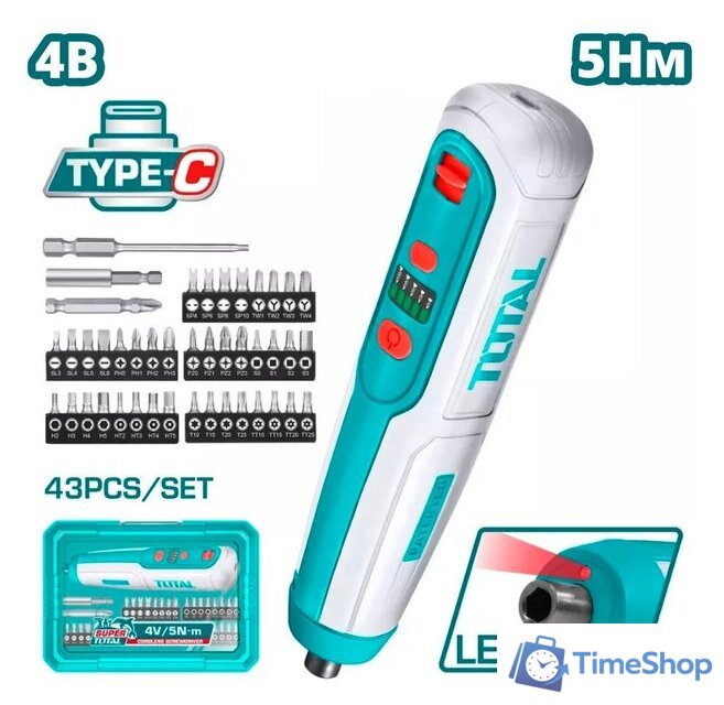 Электроотвертка Total TSDLI04062 (с АКБ, кейс) - Изображение №1 — Интернет-магазин Time-Shop