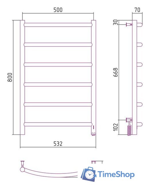 Полотенцесушитель Сунержа Галант 4.0 800х500 МЭМ правый 31-0831-8050 - Изображение №4 — Интернет-магазин Time-Shop