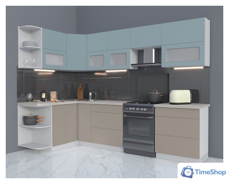 Готовая кухня Интерлиния Мила Матте 1.5x2.9 Б левая (океан/луна/травертин серый) - Изображение №1 — Интернет-магазин Time-Shop