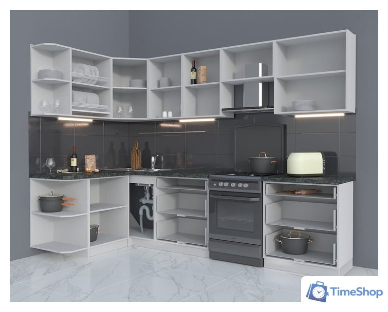 Готовая кухня Интерлиния Мила Матте 1.5x2.9 Б левая (океан/луна/травертин серый) - Изображение №3 — Интернет-магазин Time-Shop