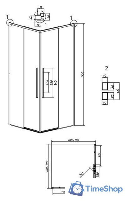 Душевой уголок Grossman Galaxy 80x80x195 300.K33.01.8080.21.00 (черный матовый/прозрачное стекло) - Изображение №11 — Интернет-магазин Time-Shop