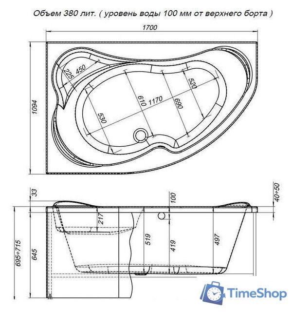 Ванна Aquanet Capri 170x110 L (c каркасом) - Изображение №11 — Интернет-магазин Time-Shop