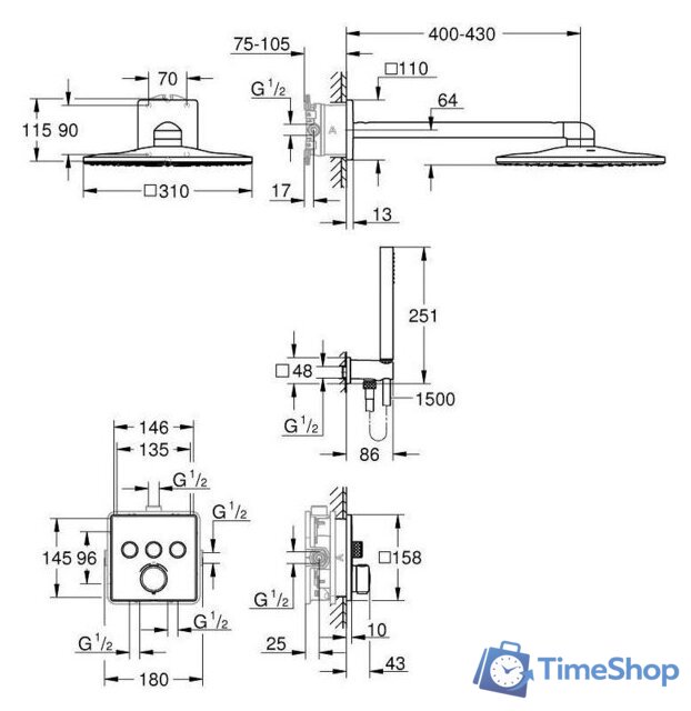 Душевая система  Grohe Vitalio SmartActive 310 Cube 34875000 - Изображение №4 — Интернет-магазин Time-Shop