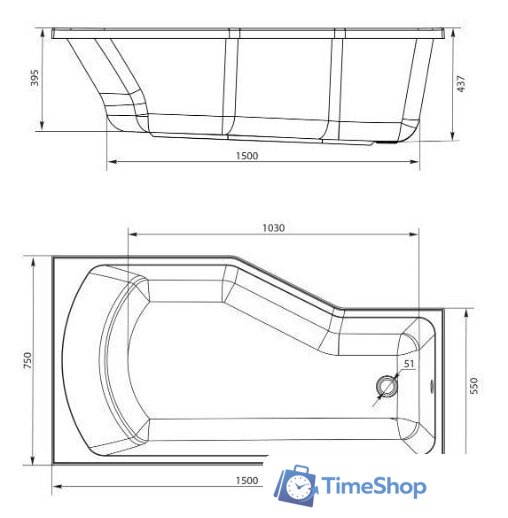 Ванна MarkaOne Convey 150x75 L (с ножками) - Изображение №6 — Интернет-магазин Time-Shop