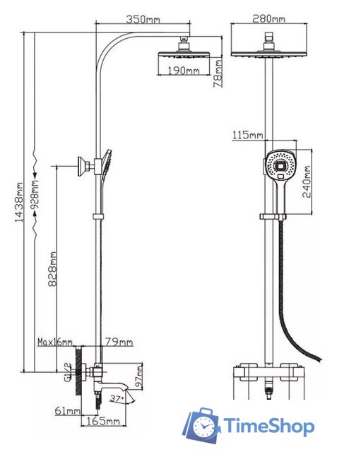 Душевая система  Diadonna Д65-35004 - Изображение №2 — Интернет-магазин Time-Shop