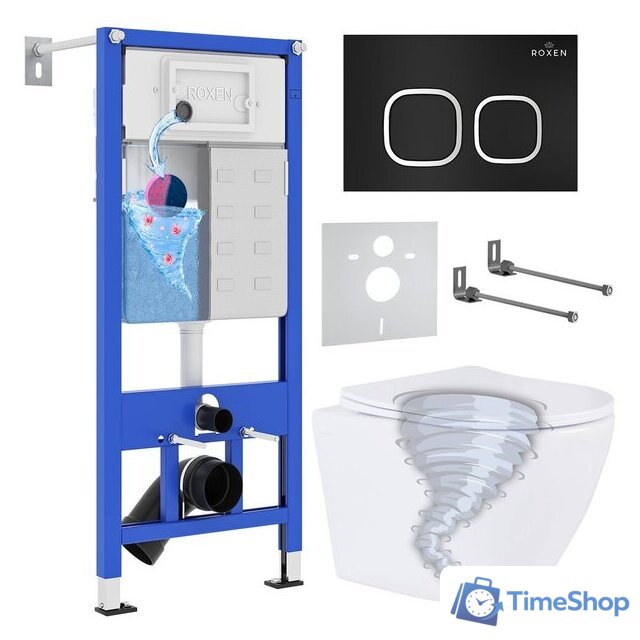 Унитаз подвесной Roxen Antares Tornado в комплекте с инсталляцией StounFix Dual Fresh 6 в 1 968377 (кнопка: черный матовый) - Изображение №1 — Интернет-магазин Time-Shop