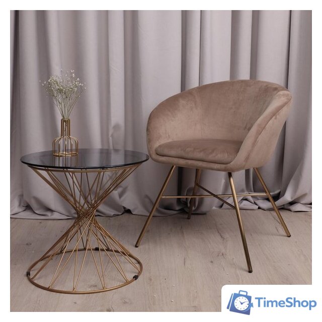 Стул с подлокотниками AksHome Amur (светло-коричневый велюр/золото) - Изображение №5 — Интернет-магазин Time-Shop