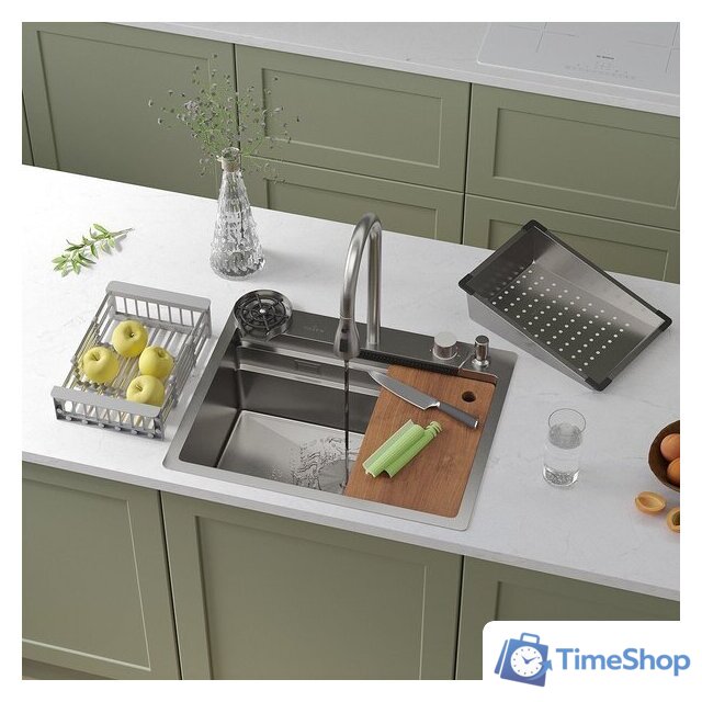 Кухонная мойка Roxen Stage Plus 560250-60 многофункциональная 8 в 1 (60*48/сатин) - Изображение №1 — Интернет-магазин Time-Shop