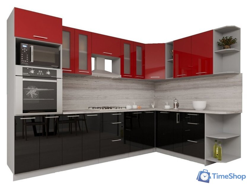 Готовая кухня Интерлиния Мила Gloss 1.88x3.0 правая (красный-черный) - Изображение №1 — Интернет-магазин Time-Shop