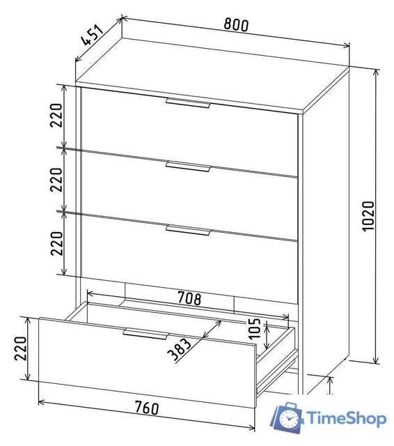 Комод Интерлиния Концепт КТ-К80 (дуб золотой/антрацит) - Изображение №5 — Интернет-магазин Time-Shop