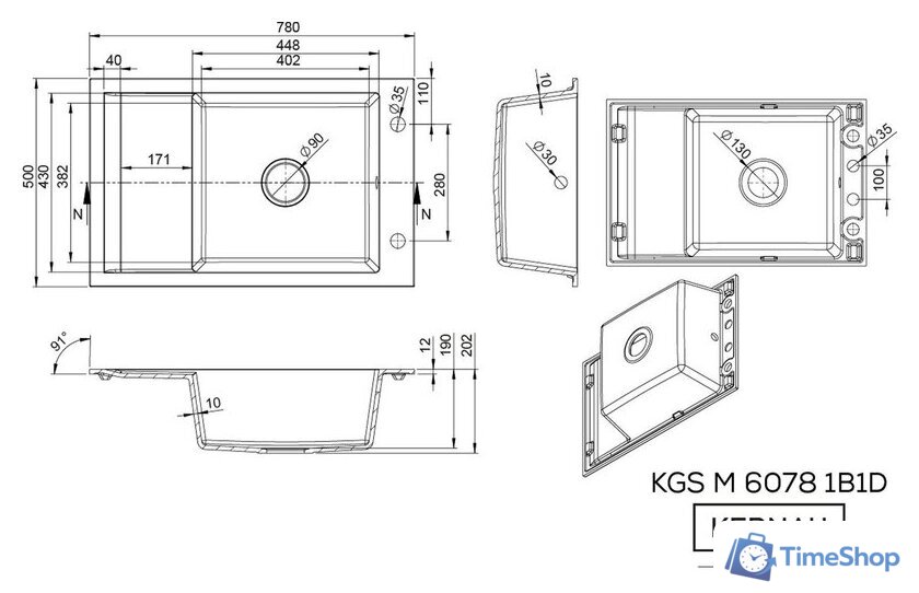 Кухонная мойка Kernau KGS M 6078 1B1D Black Metallic - Изображение №2 — Интернет-магазин Time-Shop