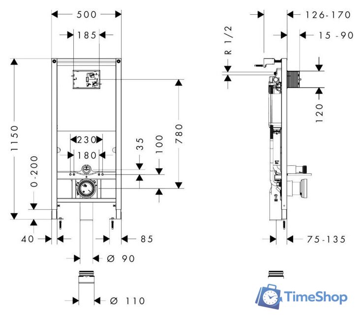 Инсталляция для унитаза Hansgrohe Iframe Universal 1022180 - Изображение №2 — Интернет-магазин Time-Shop