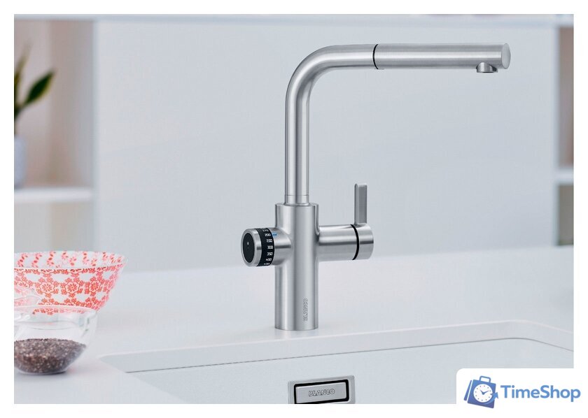 Смеситель Blanco Evol-S Volume с дозатором воды (рычаг справа, хром) - Изображение №2 — Интернет-магазин Time-Shop