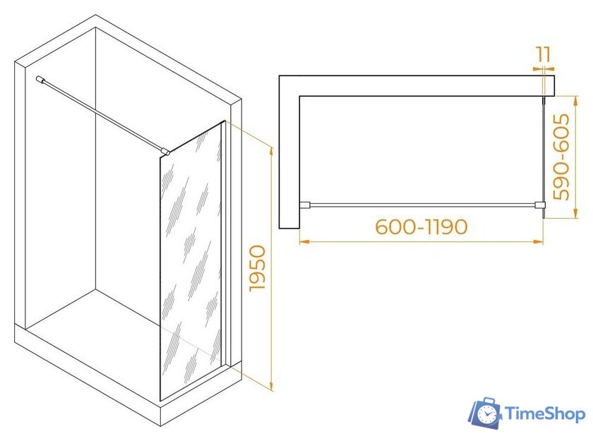 Душевая стенка RGW WA-002W 35100206-15 60 (белый/прозрачное стекло) - Изображение №2 — Интернет-магазин Time-Shop